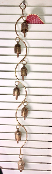 India Bell Chime. 12in long Beautiful garden sound. 5 brass hand forged bells
