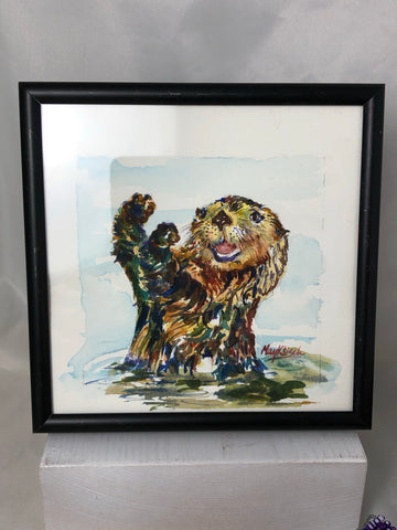 Otter watercolor print. Wisconsin artist, May Klisch 4x4in