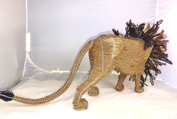 Large Lion Figurine. Wire and beaded glass. Hand crafted beaded art. Fair Trade South Africa