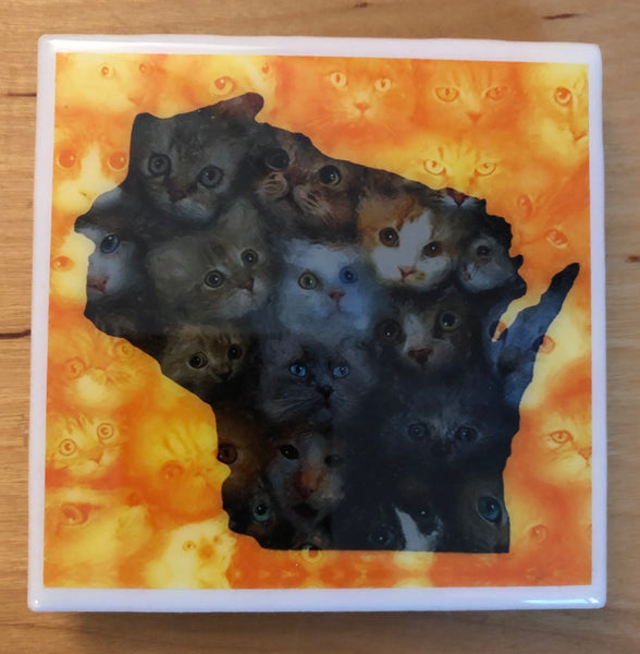 Wisconsin cats!  hand designed Milwaukee Art coaster